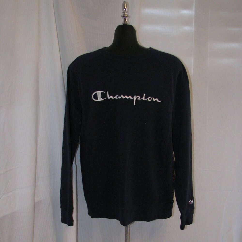 Champion Long Sleeve Embroidered Sweatshirt Navy Blue Crew Neck Small